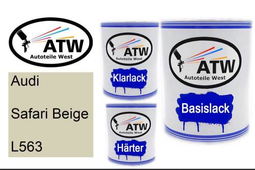 Audi, Safari Beige, L563: 1L Lackdose + 1L Klarlack + 500ml Härter - Set, von ATW Autoteile West.